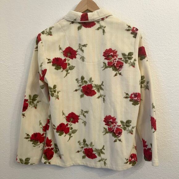 Lauren Ralph Lauren Fleece Pajama Top Small Rose Floral - Picture 9 of 11